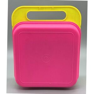 Tupperware TupperToys 12 Stencils Carry Case 3 Picture Plates Rubbing Art 1990s